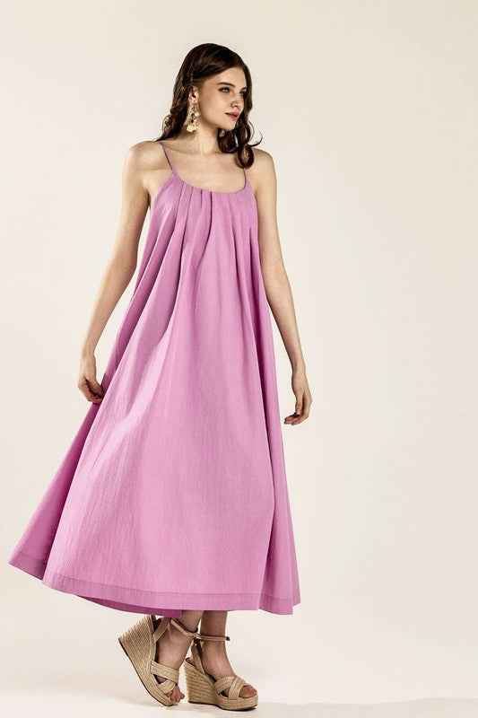Sleeveless Tuck Detail Dress with tie back Pink 23402692_a93fc48d-03f2-48b1-af3b-f2a6390a5207