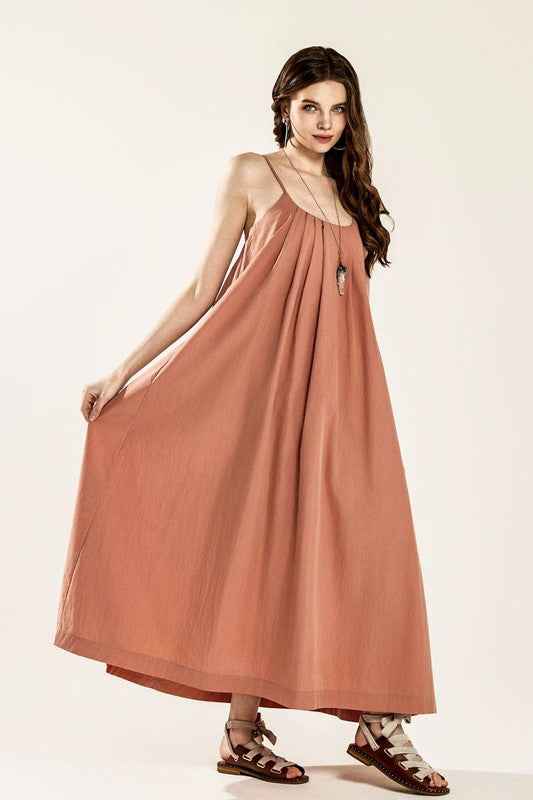 Sleeveless Tuck Detail Dress with tie back salmon 23402692_d52e6f3e-4029-4c98-897f-d830493051fc