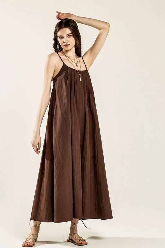 Sleeveless Tuck Detail Dress with tie back Chocolate 23402692_deb59575-8919-4d49-be95-cfb2085d92fd