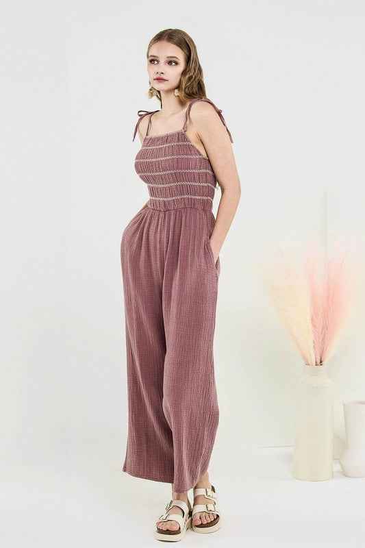 Smocked Top Wide Leg Gauze Jumpsuits 23403052_273ef358-64c8-4076-b8fa-b85090295f5c