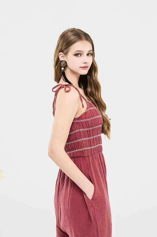 Smocked Top Wide Leg Gauze Jumpsuits 23403052_28f8b445-2293-457b-af24-661cb98b3840