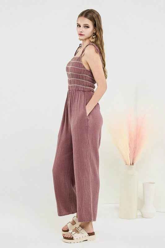 Smocked Top Wide Leg Gauze Jumpsuits 23403052_472b798f-f470-4d36-b81d-b97bc2ee2602