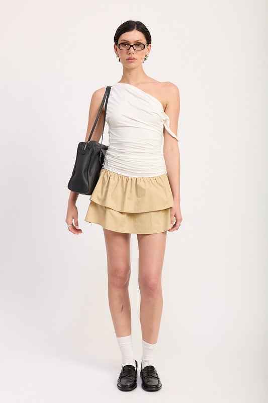 ONE-SHOULDER RUCHED LATERED MINI DRESS 23469579_0a7f0d0e-c44d-4106-b221-e9b58c6ccf8f