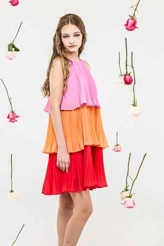 Tiered Pleated Swing Halter Mini Dress PINK ORANGE RED 23472807_968d34f5-2c8f-4de3-a317-c054c19a3071