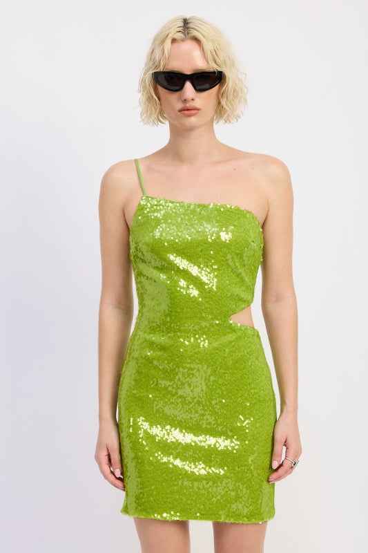 One-Shoulder Sequin Mini Dress with Cutout 23474284_6c7b2696-5390-43fa-976a-13d8f386f0ec