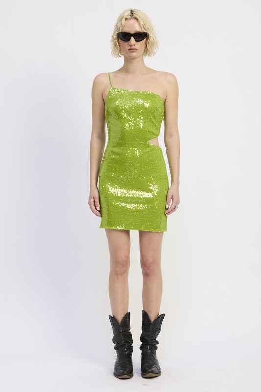One-Shoulder Sequin Mini Dress with Cutout 23474284_d5a8603a-1558-47f2-a71f-279ac19354a3