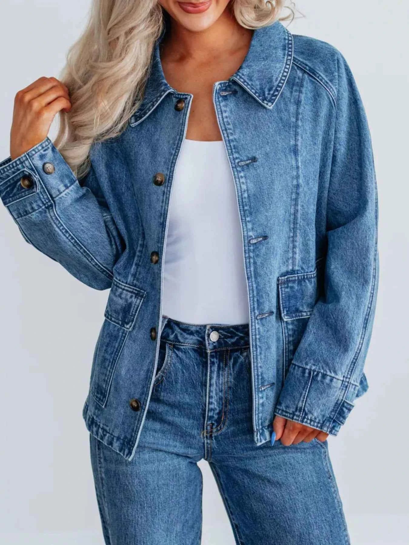 Button Up Raglan Sleeve Denim Jacket Blue 234767a2-4f56-4274-8fd6-02e978621ccf-Max-Origin