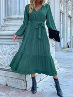Ruffled Hem V-Neck Balloon Sleeve Dress 23498e62-010c-41ab-9cf3-837539d273bc-Max-Origin
