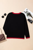 Black white Heart Print Contrast Trim Drop Shoulder Sweater 2349a2445bee1b5e