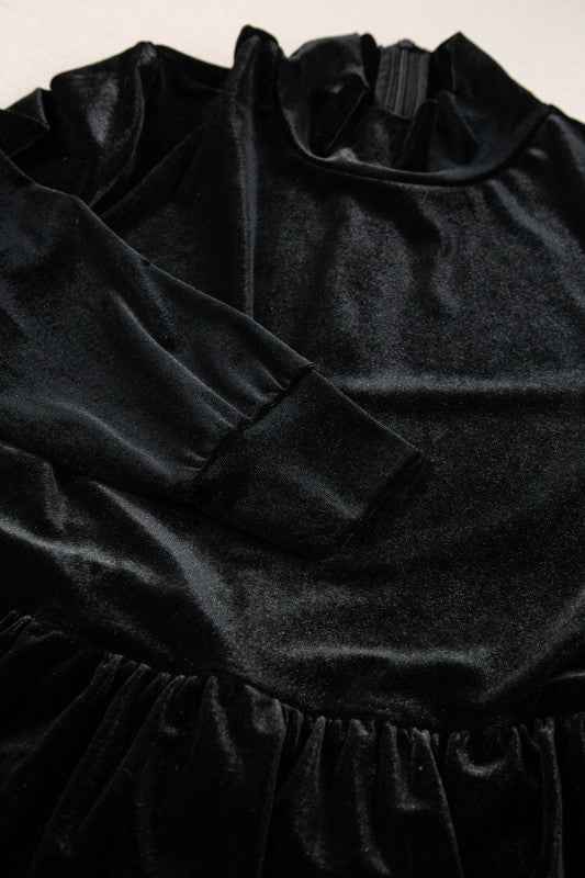 Velvet High Neck Tiered Ruffle Mini Dress 234d7717-3be1-4558-8249-75c06a541b3b