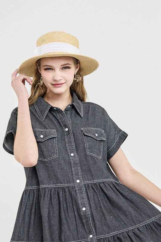 Plus ButtonDown Tiered Babydoll Denim Shirt Dress Charcoal Chambray 23506234_7a8d8722-bcea-4de7-98aa-dc7f2f0972a3