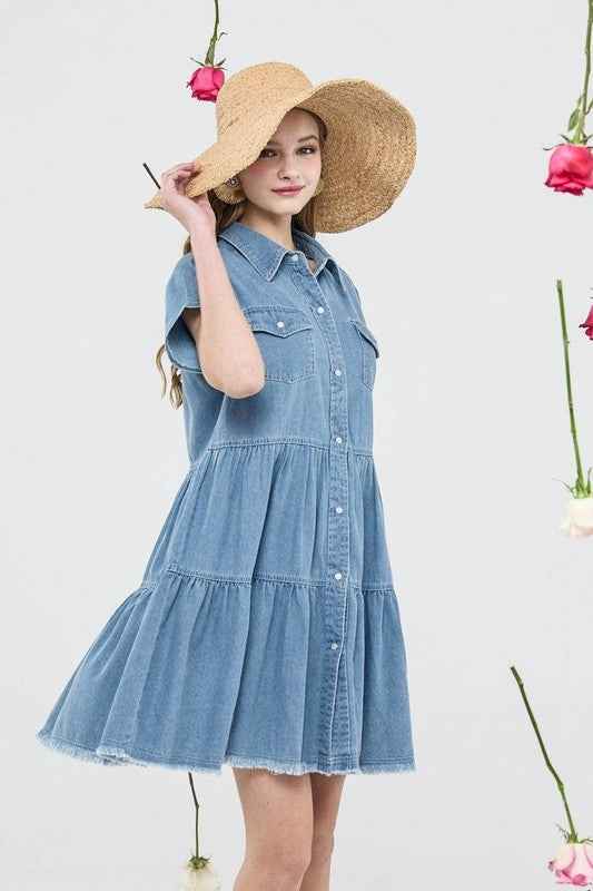 Button Down Tiered Babydoll Denim Shirt Dress 23506235_95653424-2160-4450-b885-351f0d811aae