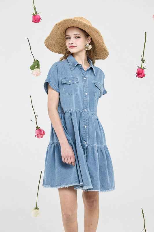 Button Down Tiered Babydoll Denim Shirt Dress 23506235_bed10361-24e0-4749-a100-ea995f1b4330