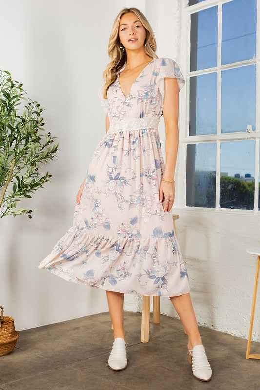 Lace Detailed Flutter Sleeve Ruffle Dress Pink Combo 23528549_8478df1f-dd40-4c4f-9455-c82241a8bb8c