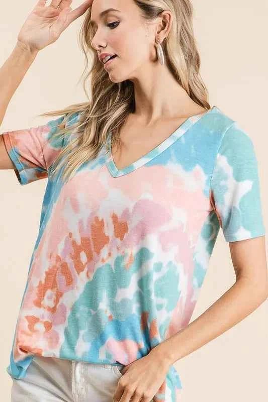 Circular Tie Dye Print V Neck Top 2352fcc5f8484be3a9dfc7de3ed2bea5-Max-Origin