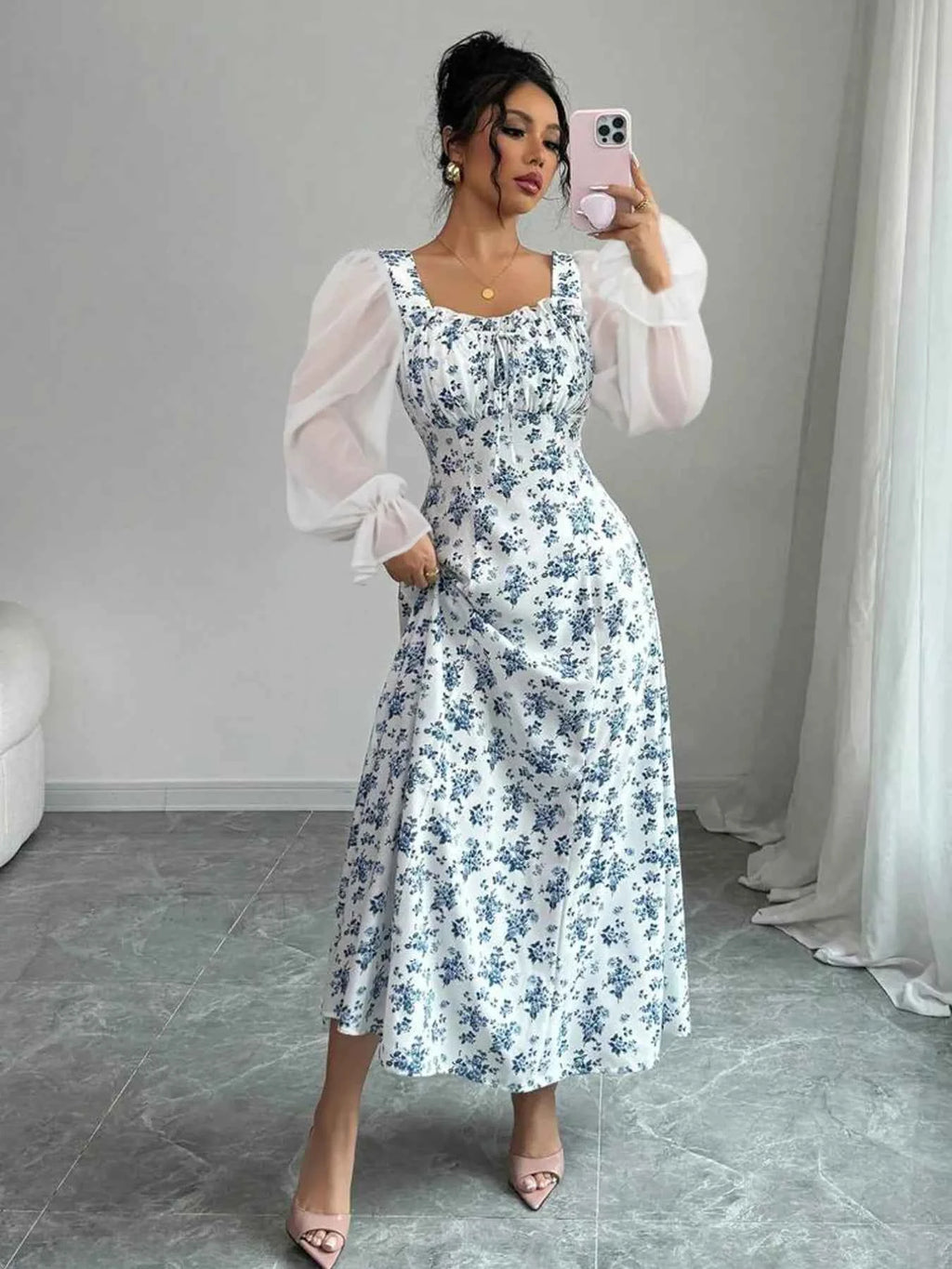 Floral Print Flounce Sleeve Maxi Dress 235615da-2732-440f-9f9f-bb8306995542-Max-Origin