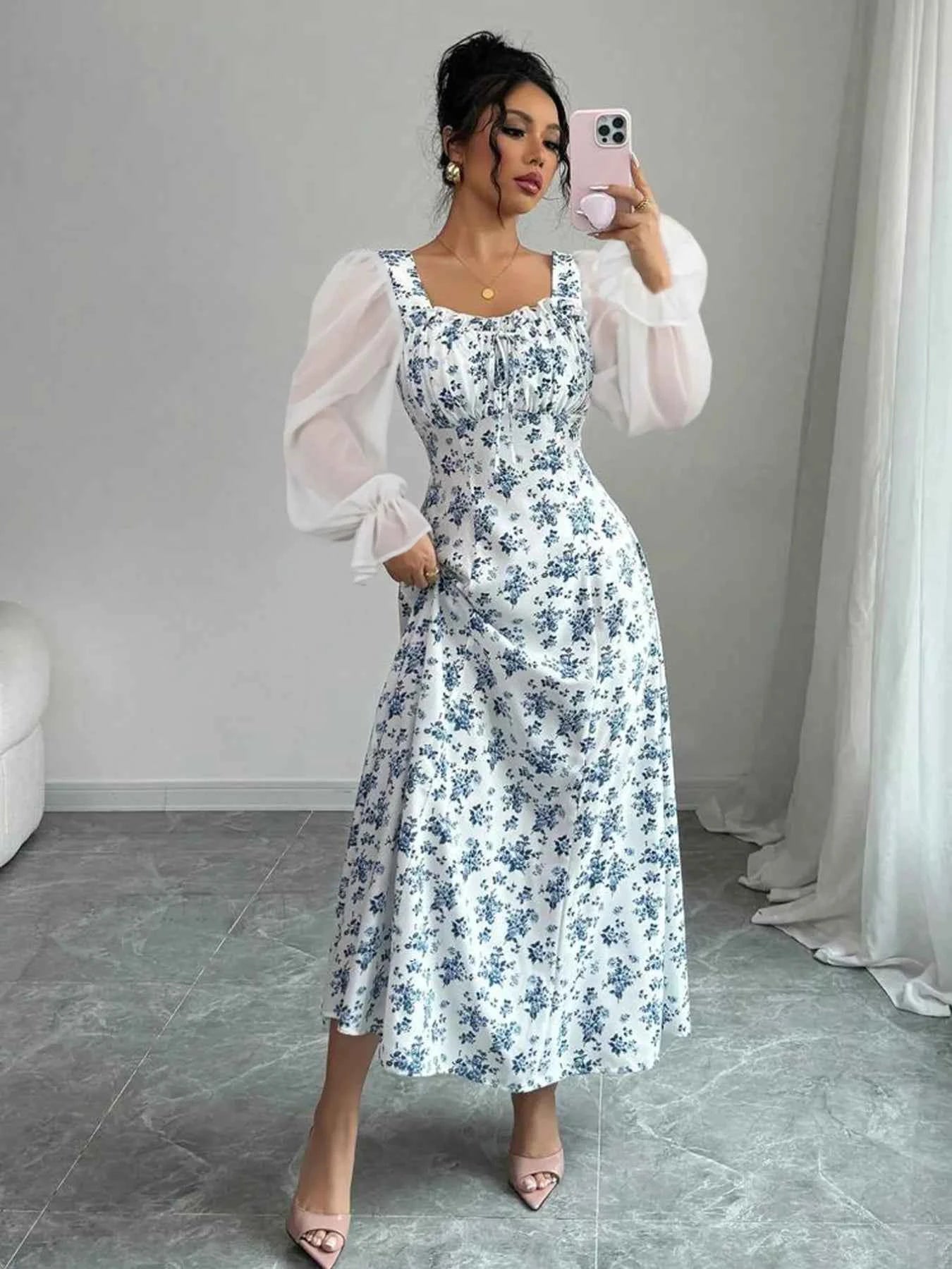 Floral Print Flounce Sleeve Maxi Dress 235615da-2732-440f-9f9f-bb8306995542-Max-Origin
