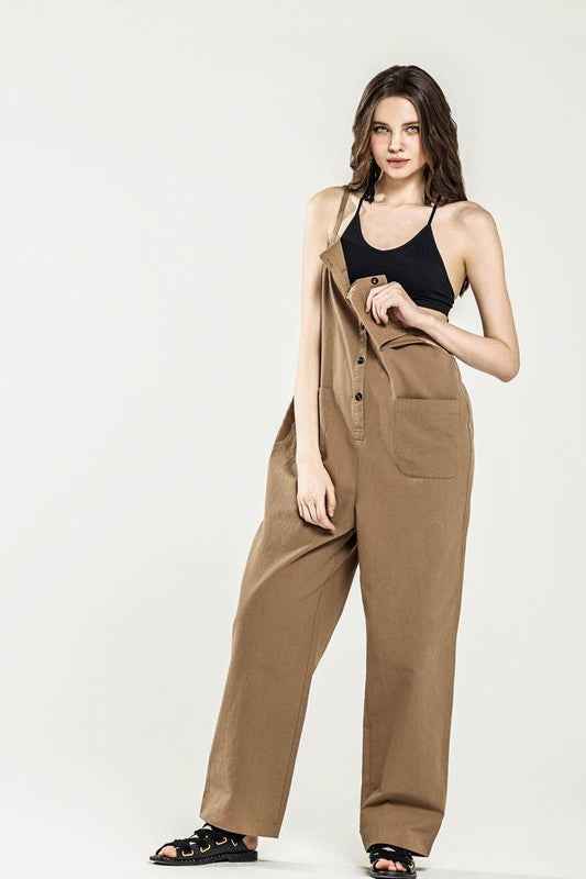 Plus Button Down Sleeveless Overall Jumpsuit Mocha 23564252_2cddc3ea-af24-49ed-87cd-51fde1de4204