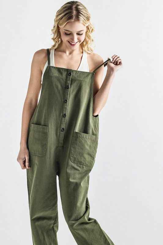 Button Down Sleeveless Overall Jumpsuit Olive 23564260_4e433e22-3a88-4985-b698-d2531656d040