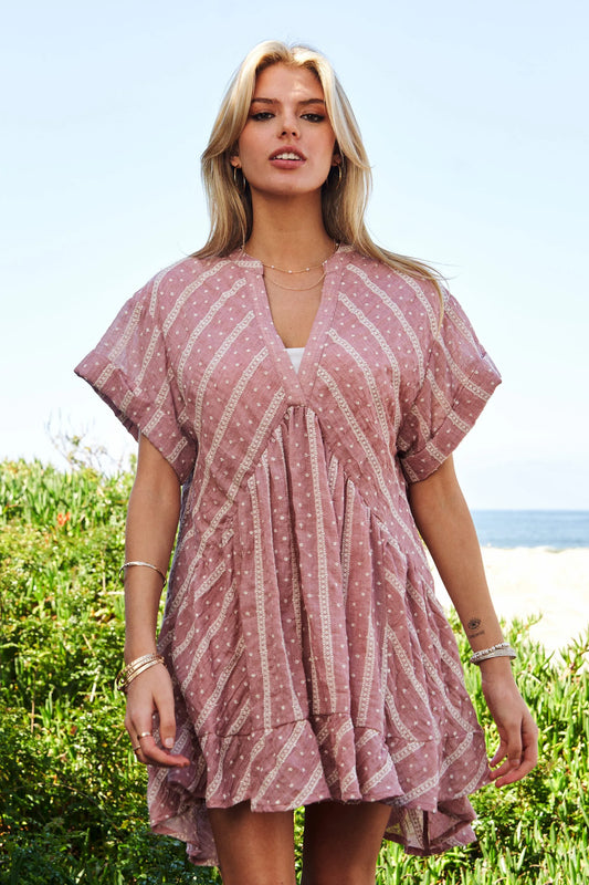 Embroidery V Neck Short Sleeve Ruffled Mini Dress 23596142f6a8498ba4953dfb177a255b-Max-Origin