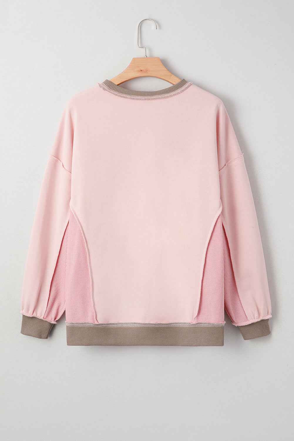 Light Pink Plus Color Block Waffle Patchwork Exposed Seam Baggy Sweatshirt 235fa04f7476eea1