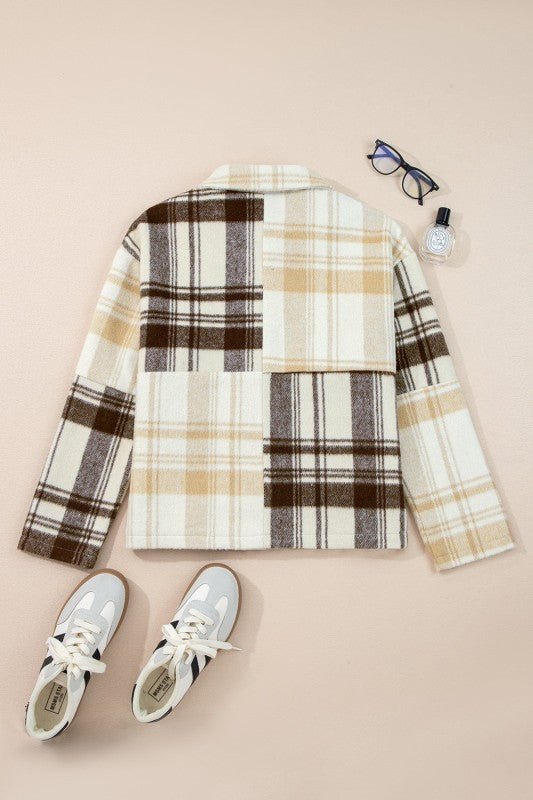 Plaid Patchwork Side Pocket Button-Up Shacket 235fc127-3684-4fb5-a0e9-272186a05caa