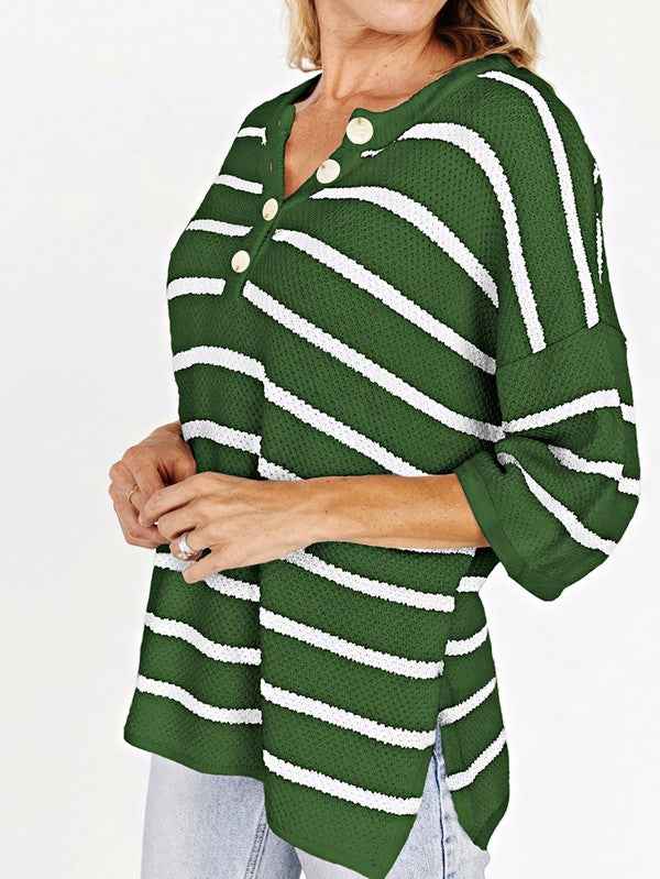 Stripe Drop Shoulder Oversized Henley Knit Tee 23643413_5685f3a4-d88e-414a-840f-fc3497c88b9e