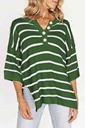 Stripe Drop Shoulder Oversized Henley Knit Tee Green 23643413_6715ce75-89c3-4728-a539-ed7ffdc17156