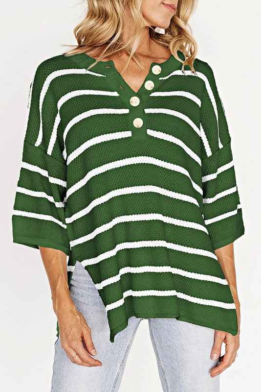 Stripe Drop Shoulder Oversized Henley Knit Tee Green 23643413_6715ce75-89c3-4728-a539-ed7ffdc17156