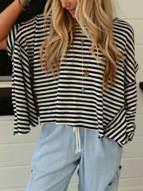Cotton Striped Batwing Sleeve Oversized Top Black 23643781_5495ebe8-ea63-4966-8cfc-3e363fa29597