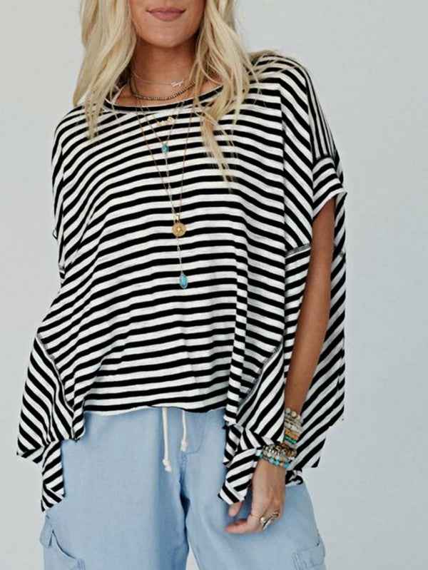 Cotton Striped Batwing Sleeve Oversized Top 23643781_df77a9d7-2194-4009-8095-5d964ad223e8