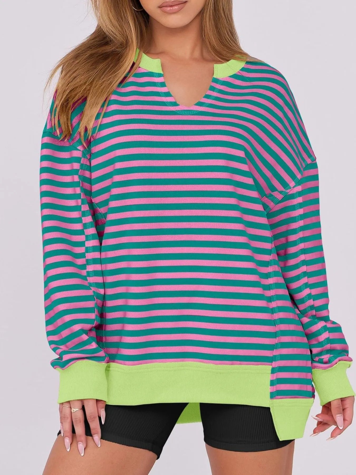 Notched Long Sleeve Oversized Sweatshirt 23655ad7-a776-40ae-bfef-b5cdc7762802-Max-Origin