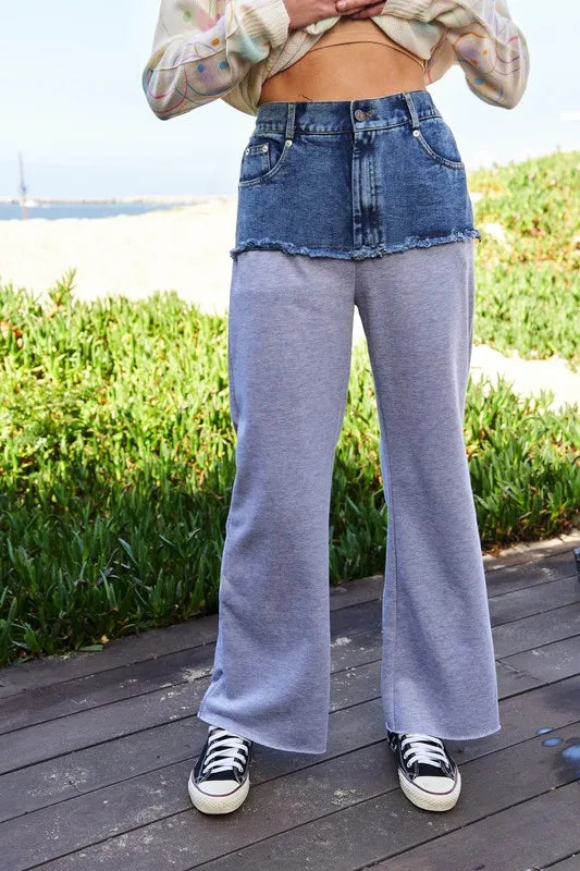 Raw Hem Denim Patchwork Wide Leg Pants 2367412d-5baa-4fca-902c-62f35add82fe-Max
