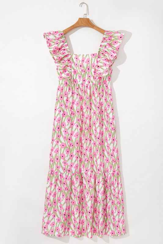 Pink Floral Square Neck Ruffled Strap Maxi Dress 23674244_2bb2b679-e4ee-462a-9f6e-20a4cddf8659