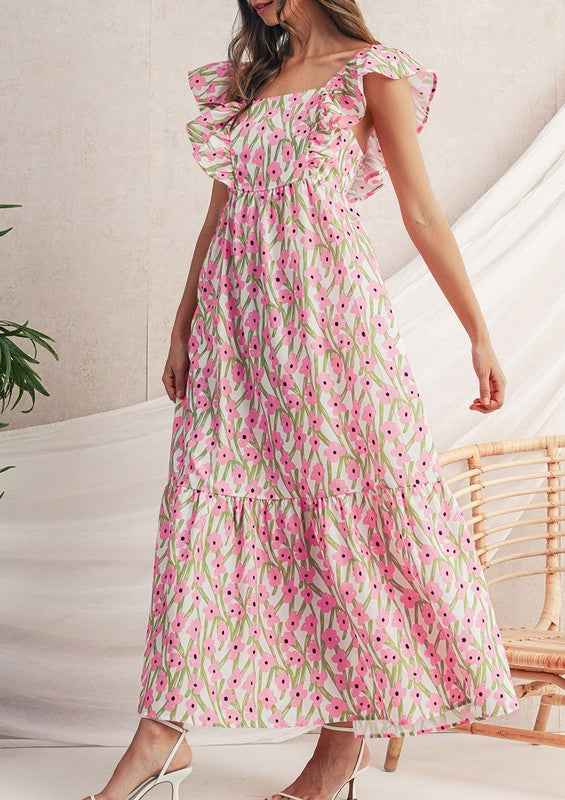 Pink Floral Square Neck Ruffled Strap Maxi Dress PINK 23674244_4a10d71d-4d48-4e06-a7bb-94757b72ed83