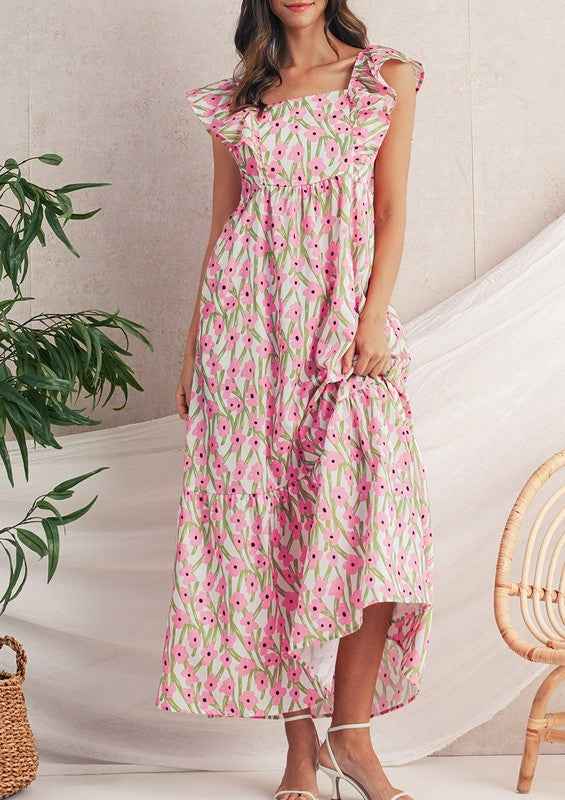 Pink Floral Square Neck Ruffled Strap Maxi Dress 23674244_62d7f4e3-e0b4-4ee1-8550-35434efea541