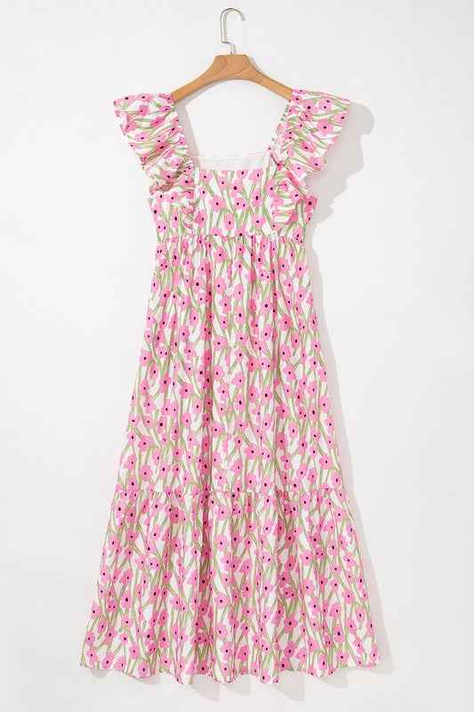 Pink Floral Square Neck Ruffled Strap Maxi Dress 23674244_9867e096-9332-4220-86e6-a49941930daa