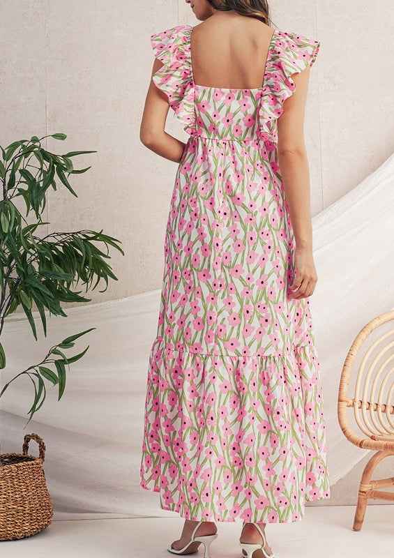 Pink Floral Square Neck Ruffled Strap Maxi Dress 23674244_b372bd23-1a8d-418e-a3a4-6c72ff507118