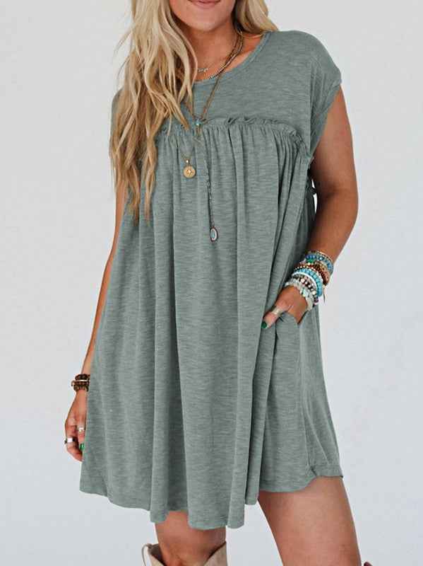 Viscose Green Frilled Seam Pocket T Shirt Dress 23674250_246a8c68-9de1-4106-83a9-3e14498993c0