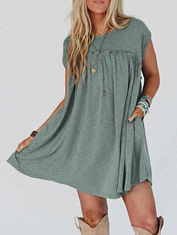 Viscose Green Frilled Seam Pocket T Shirt Dress 23674250_4a7f9f2c-0cec-444f-b69d-2122e68a8bae