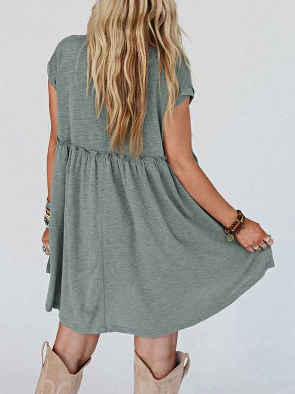 Viscose Green Frilled Seam Pocket T Shirt Dress Green 23674250_6f566c75-8229-4e93-b86b-18cb54f36f3a