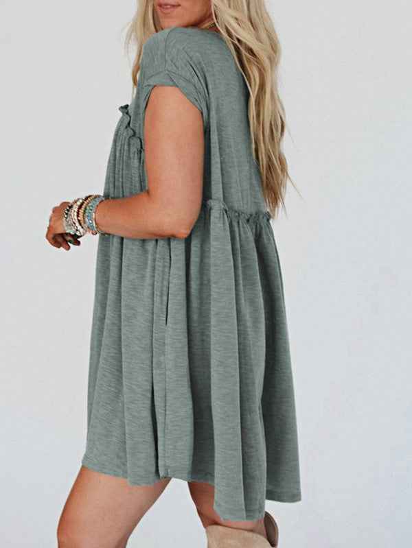 Viscose Green Frilled Seam Pocket T Shirt Dress 23674250_b1f24fa0-5dd7-4f38-b2ea-efcda9bd1bd3
