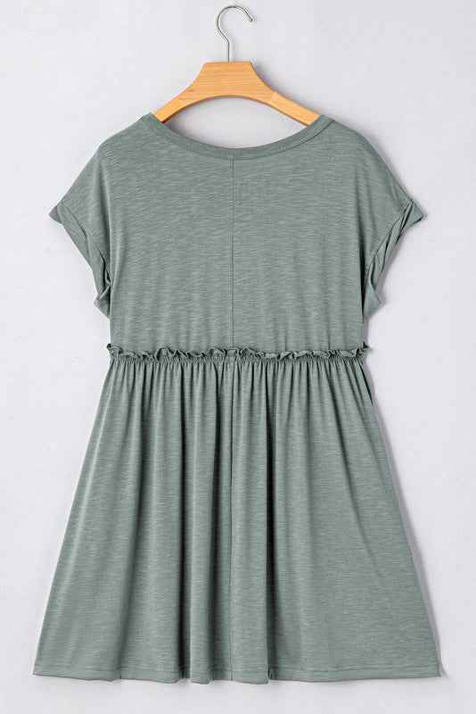 Viscose Green Frilled Seam Pocket T Shirt Dress 23674250_c083c96a-be4f-4ea4-974c-10d129ca5d4b