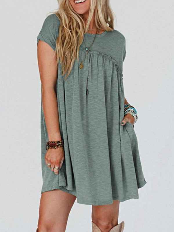 Viscose Green Frilled Seam Pocket T Shirt Dress 23674250_e2b0b812-1cba-4239-a431-6623f5b4d4b8