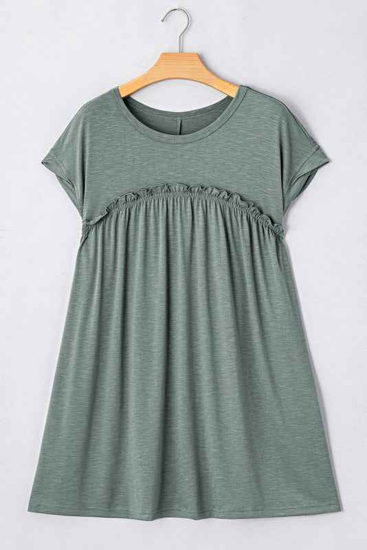 Viscose Green Frilled Seam Pocket T Shirt Dress 23674250_fbe92ddd-f6df-412b-995c-161a0da9c4f8