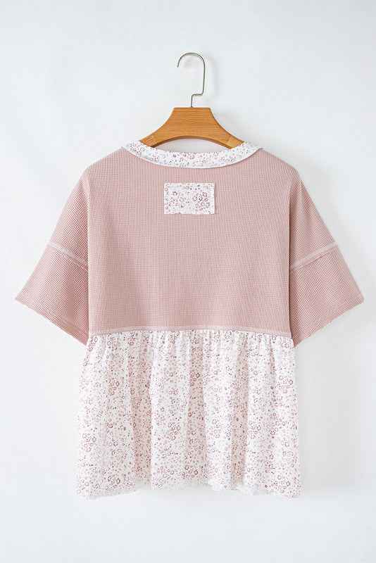 Cotton Pink Waffle Floral Patchwork Exposed Top 23674251_120a725d-c095-4857-955a-16a0295acb99