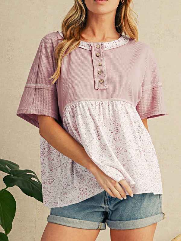 Cotton Pink Waffle Floral Patchwork Exposed Top 23674251_63a7fb60-67ea-4212-a76d-a17b5645858a