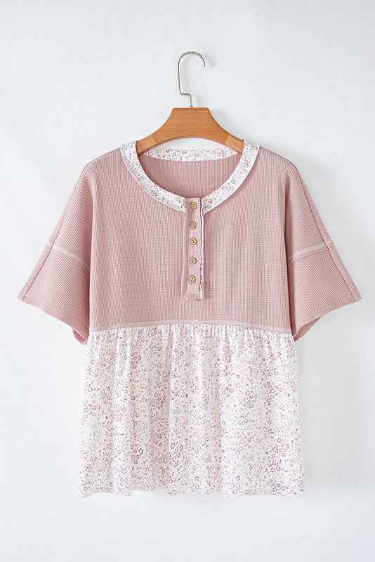 Cotton Pink Waffle Floral Patchwork Exposed Top 23674251_cc36673c-a4e0-4228-8e48-9d1dfcfbdf6e