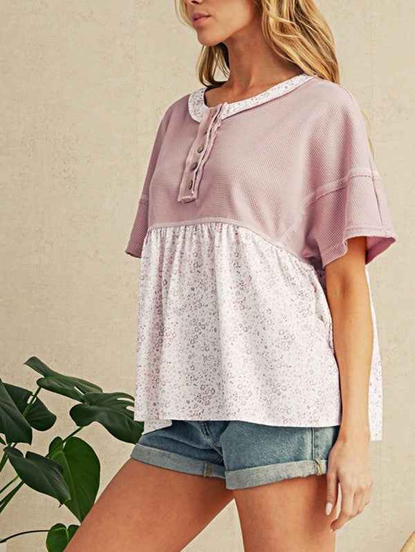 Cotton Pink Waffle Floral Patchwork Exposed Top 23674251_dba568aa-08b3-4fab-be24-ae20e0f556d0