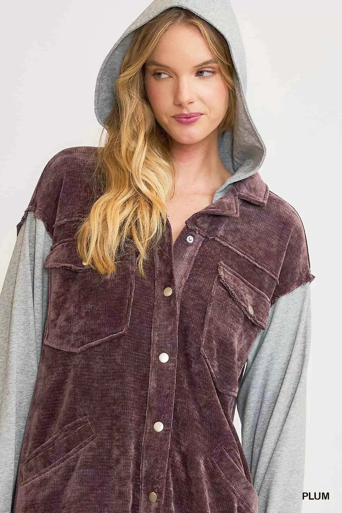 Umgee Contrast Hooded Chenille Jacket 2369b3e7-47da-4050-a818-4f8b984f6ada-Max-Origin